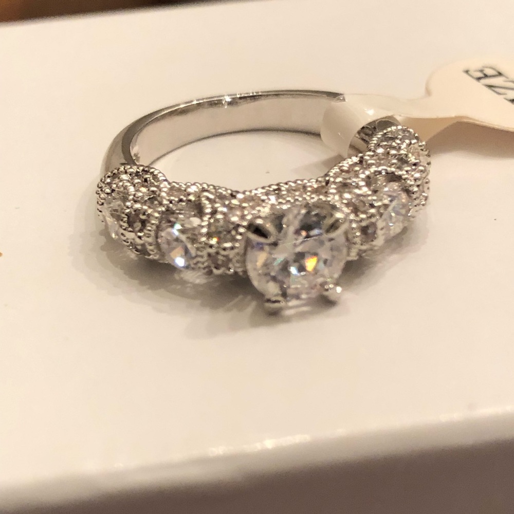 Silver and crystal ring